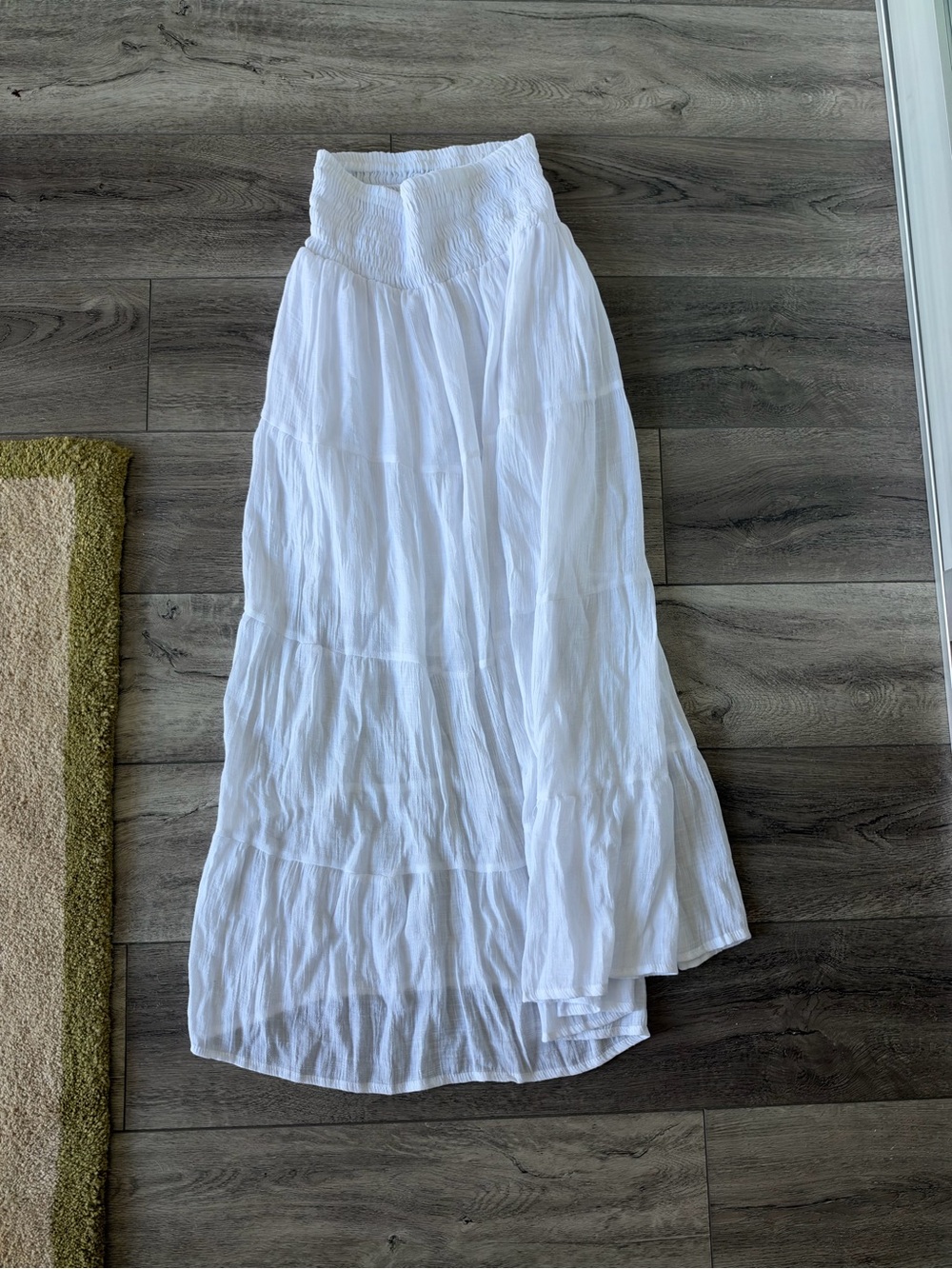 White Smocked Waist Maxi Skirt - Unbranded